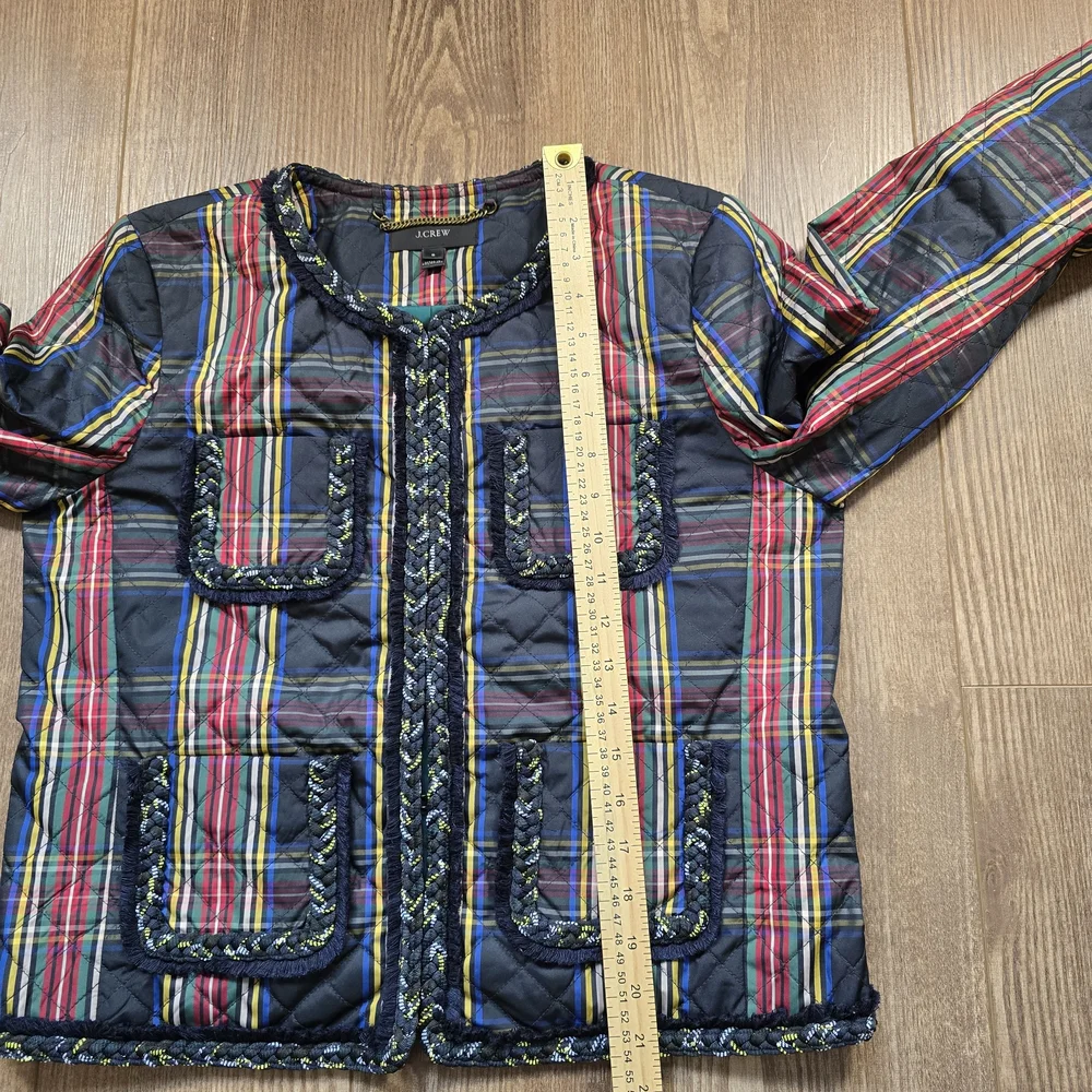 J.Crew Short Jacket Womens 8 Black Plaid Stewart Tartan Quilted Preppy Academia
